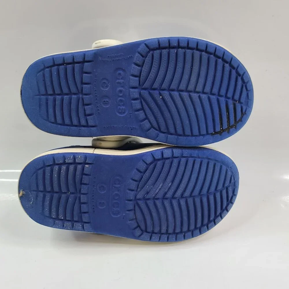 Crocs Boy's Blue White Bump IT Rubber Adjustable Slip On‎ Casual Clogs Size 8